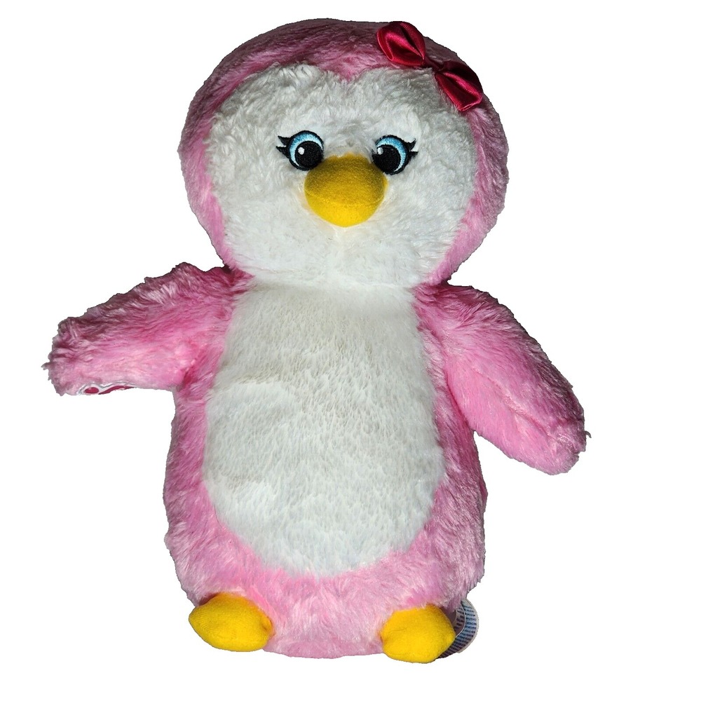 Build a Bear Pink & White PENGUIN Girl Bow Sewn Eyes Plush Short Legs 2018 12"